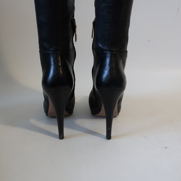 Women Prada Black 100% Leather Platform Over The Knee Stiletto Heel Boot 36 US/6 - Picture 9 of 15